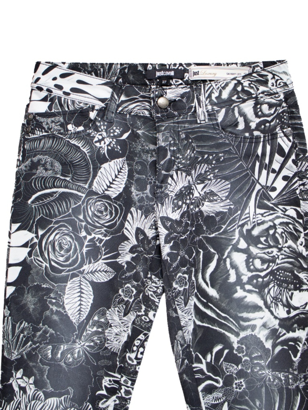 Just Cavalli Luxury Skinny Leg Tiger Print Jeans Black White Size 27 US 4 - Picture 5 of 13
